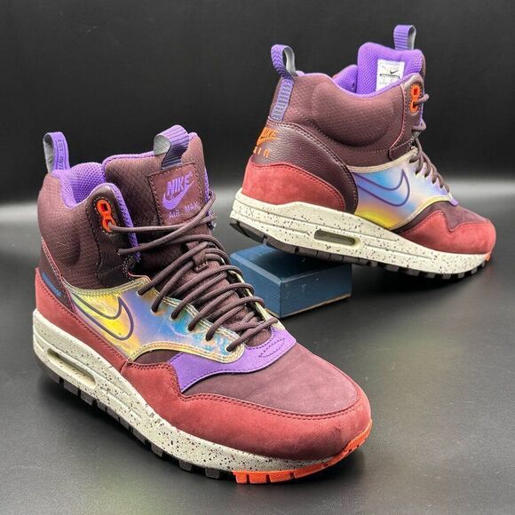 Nike Wmns Air Max 1 Mid Sneakerboot 'Deep Burgundy Iridescent' - Picture 1 of 10